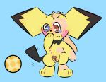 balls black_body black_fur blue_eyes blush bodily_fluids brown_eyes crying embarrassed female forced forced_transformation fur gender_transformation generation_2_pokemon genitals herm hi_res humiliation intersex light_ball_(pokemon) male maleherm mid_transformation mismatched_eyes mtf_transformation nintendo nipples penis pichu pokemon pokemon_(species) rory_arctic_fox solo tears transformation vulva yellow_body yellow_fur