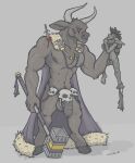 absurd_res anthro arm_hair asphyxiation blood bodily_fluids body_hair bottomwear bovid bovine cattle choking circumcised clothed clothing duo european_mythology facial_piercing fight foreskin genitals goblin greek_mythology hairy_legs hi_res holding_by_neck hooves infernal-buck loincloth male male/male mammal minotaur muscular muscular_male mythology nose_piercing partially_clothed penis piercing pubes septum_piercing size_difference skimpy small_penis weapon wounded