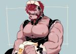  1boy affectionate apron bara bare_pectorals beard bird black_dress commentary_request crossdressing crossdressing_(mtf) dress duck enmaided facial_hair final_fantasy final_fantasy_xiv frilled_apron frills inset_border jitome large_hands large_pectorals looking_ahead maid maid_headdress male_focus male_maid mature_male muscular muscular_male nipples original pectorals petting red_hair roegadyn scar scar_on_face scar_on_nose shi_(pixiv_24993110) solo thick_eyebrows unconventional_maid upper_body warrior_of_light_(ff14) 