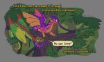 ambiguous_gender branch dragon duo english_text european_mythology facial_horn feral glassshine hi_res horn looking_at_another markings mythological_creature mythological_scalie mythology nose_horn open_mouth open_wings plant rainwing_(wof) scalie speech_bubble text tree western_dragon wings_of_fire