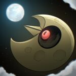 1:1 2026 absurd_res ambiguous_gender black_body black_sky brown_body cloud elemental_creature floating full_moon generation_3_pokemon glowing glowing_eyes hi_res light lighting lunatone mineral_fauna moon multicolored_body night nintendo not_furry outside pokemon pokemon_(species) pupils red_eyes rock rock_creature shaded sky slit_pupils solo spicyichizo star starry_sky two_tone_body