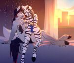 anthro bed black_hair blaze_(marking) blue_eyes boxer_briefs boxers_(clothing) bra briefs camel_toe clothed clothing cozy crimson_storm duo equid equine eyes_closed facial_markings female fetlocks fingers fur furniture grey_body grey_fur hair hand_in_hair happy head_markings highlights_(coloring) hooved_fingers hooves horse inner_ear_fluff izzabelle_frost leaning_over_another leaning_over_partner lilitepsilon looking_at_another male male/female mammal mane markings on_bed panties red_highlights romantic romantic_couple sitting smile smiling_at_another striped_arms striped_body striped_hair striped_legs striped_markings striped_tail stripes sunset tail tail_markings tail_tuft touching_hair tuft underwear underwear_only zebra