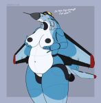 aeromorph aircraft airplane anthro areola back_wings belly berkutmakesart big_belly black_areola black_body black_nipples blue_body breasts cockpit dark_areola dark_nipples digital_media_(artwork) female fin genitals hi_res jet jet_engine living_aircraft living_machine living_vehicle looking_at_viewer machine male metallic_body navel nipples non-mammal_nipples not_furry nude nude_anthro nude_female overweight overweight_anthro overweight_female simple_background smile solo tail tail_fin thick_thighs vehicle vulva white_body wide_hips wings