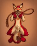 2026 4_toes 5_fingers animal_genitalia anthro balls black_nose blush canid canine canis cheek_tuft claws collar colored cosmic_(cosmoscoyote) countershade_face countershade_torso countershading coyote digital_drawing_(artwork) digital_media_(artwork) facial_tuft feet fingers fur genitals gradient_background half-erect head_tuft high-angle_view inner_ear_fluff leash leash_in_mouth leg_tuft looking_at_viewer lying male mammal markings nicnak044 nude_anthro nude_male object_in_mouth on_back on_ground orange_markings penis pointy_ears red_body red_fur sheath signature simple_background solo striped_markings stripes tan_background tan_body thigh_tuft toes tuft watermark whiskers