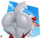 aeromorph aircraft anthro anus bent_over big_butt blue_eyes brouva butt cloud female fin genitals huge_butt huge_thighs living_aircraft living_machine living_vehicle looking_at_viewer looking_back looking_back_at_viewer machine mechanophilia nude nude_female presenting presenting_hindquarters robot sky solo tail tail_fin thick_thighs vehicle vulva wings