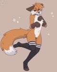 2026 4_toes absurd_res anthro artist_logo artist_name black_clothing black_legwear black_nose black_thigh_highs blush blush_lines brown_background brown_body brown_ears brown_eyes brown_fur canid canine cheek_tuft chest_tuft clothing countershading cute_fangs dipstick_tail facial_tuft fangs featureless_crotch feet fleurfurr fluffy fluffy_tail fox fur hair hi_res legwear legwear_only licking licking_lips logo male mammal markings mostly_nude navel on_one_leg orange_body orange_fur orange_hair simple_background smile solo standing star tail tail_markings teeth text thigh_highs thigh_highs_only toeless_legwear toes tongue tongue_out tuft white_body white_fur