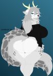 2026 alternate_breast_size anthro antlers bedroom_eyes big_breasts big_butt black_clothing black_sweater black_topwear breasts butt butt_grab canid canine clothing countershade_tail countershading digital_drawing_(artwork) digital_media_(artwork) dipstick_ears ear_markings female fox fur grey_body grey_fur hair hand_on_butt hi_res horn huge_breasts huge_butt inner_ear_fluff looking_at_viewer looking_back mammal markings multicolored_ears narrowed_eyes neck_tuft och_(ochrecer) ochrecer pixel_(artwork) portrait seductive solo spots spotted_body spotted_markings spotted_tail sweater tail tail_markings three-quarter_portrait topwear tuft