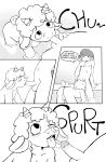 absurd_res all_fours anthro balls bathing bodily_fluids bovid butt caprine comic cum cum_in_mouth cum_inside cumshot cumshot_in_mouth dialogue duo ejaculation english_text fellatio foreskin genital_fluids genitals hi_res horn male male/male mammal monochrome oral penile penis penis_in_mouth rear_view sex sheep tail text yvme