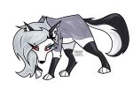 2024 artist_name black_ears black_tail canid canid_demon canine demon ear_piercing eyebrow_piercing facial_piercing female feral feral_loona_(helluva_boss) feral_with_hair feralized fur grey_body grey_fur grey_hair hair hellaverse hellhound helluva_boss hi_res long_hair loona_(helluva_boss) mammal mythological_canine mythological_creature mythology notched_ear piercing pupils red_sclera simple_background slit_pupils solo tail teaofcolors text twitter_handle two_tone_tail white_background white_body white_eyes white_fur white_tail