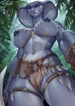 abs absurd_res anthro apode areola ass_up bald belt big_breasts big_nipples black_nipples blue_body blue_eyes bottomwear breasts clothed clothed/nude clothing feathers female forest genitals gloves gold_(metal) gold_jewelry grey_body hand_holding handwear hi_res huge_filesize hunting jewelry jungle legband legless legwear lips long_neck looking_at_viewer looking_down multicolored_body multicolored_face navel necklace nipples non-mammal_breasts non-mammal_nipples nude panties pants partially_clothed perineum pickaxe plant reptile scales scalie serpentine smile smiling_at_viewer snake snake_hood solo teeth tooth_necklace torisan tree tropics underwear wide_hips