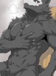 abs absurd_res anthro black_body black_fur black_sclera bone bone_mask canid canine changed_(video_game) claws finger_claws fur hand_on_chest hi_res male mammal mask muscular muscular_male puro_(changed) raimuoekaki skull skull_mask solo