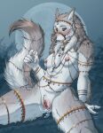 anthro black_nose bodily_fluids breasts canid canine cum cum_from_vagina cum_in_vagina cum_inside fangs female fur genital_fluids genitals grey_body grey_fur hi_res jewelry kaylii mammal mythological_canine mythological_creature mythology navel nipples nude nude_anthro nude_female solo tail teeth vulva werecanid werecanine werecreature werewolf