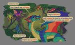 ambiguous_gender branch dragon english_text european_mythology facial_horn feral forest glassshine glory_(wof) group hi_res horn jungle looking_at_another lying mythological_creature mythological_scalie mythology nose_horn on_branch on_front open_wings plant rainwing_(wof) scales scalie sharp_teeth spikes spikes_(anatomy) teeth text tree western_dragon wings_of_fire
