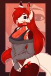 2026 5_fingers anthro art_fight bikini canid canine canis clothing detailed ear_piercing eyelashes eyelashes_through_hair facial_piercing female fingers fur hair hi_res himari_arasaka_(scarlet_himari) long_hair mammal maroon_body maroon_fur nose_piercing piercing purple_eyes red_body red_fur red_hair red_nose solo sweater swimwear topwear translucent translucent_hair two-piece_swimsuit wmdiscovery93 wolf