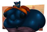 anthro areola belly big_belly big_breasts big_butt black_areola black_nipples blue_body bottomwear bottomwear_down breasts butt clothed clothing deep_navel domestic_cat felid feline felis female framedrag huge_belly huge_breasts huge_butt huge_hips huge_thighs hyper hyper_butt hyper_hips hyper_thighs looking_at_viewer mae_borowski mammal navel night_in_the_woods nipples obese obese_anthro obese_female overweight overweight_anthro overweight_female panties pants pants_down partially_clothed raised_clothing raised_shirt raised_topwear red_eyes shirt smile solo thick_thighs topwear underwear wide_hips