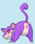 absurd_res anus blush blush_lines bodily_fluids butt female feral generation_1_pokemon genital_fluids genitals hi_res mammal mouse murid murine newdlz nintendo pokemon pokemon_(species) presenting presenting_hindquarters presenting_vulva purple_body rattata red_eyes rim_light rodent simple_background solo spread_vulva spreading sweat sweatdrop vaginal_fluids vulva wet