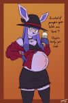 2026 anthro anthrofied belly belly_blush beverage big_belly black_bottomwear black_choker black_clothing black_jewelry black_legwear black_necklace black_skirt black_thigh_highs blue_hair blush body_blush border bottomwear breasts choker clothed clothing coffee container cup eeveelution eyewear female fingers frappuccino fur generation_4_pokemon glaceon glasses gold_glasses hair hand_on_hip hand_on_own_hip hat headgear headwear hi_res holding_beverage holding_container holding_cup holding_object humanoid_hands jewelry legwear long_hair midriff navel necklace nintendo off-shoulder_top orange_background orange_border outie_navel pentagram_necklace pokemon pokemon_(species) pokemorph portrait pregnant pregnant_anthro pregnant_female purple_body purple_eyes purple_fur red_clothing red_shirt red_topwear round_glasses shirt signature simple_background skirt solo standing starbucks stockings talking_to_viewer thigh_highs three-quarter_portrait topwear wearing_glasses witch_hat zendrid