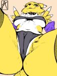 absurd_res anthro armwear azurian bandai_namco black_sclera blue_eyes breasts camel_toe clothing collar digimon digimon_(species) female fishnet_clothing fishnet_legwear flirting fur hi_res legwear panties presenting renamon smile smirk solo spiked_collar spikes spread_legs spreading under_boob underwear