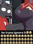 3_eyes 4_fingers anthro big_butt bodily_fluids bovid butt butt_focus caprine caption clothing constricted_pupils cult_of_the_lamb domestic_cat draw_over duo emoji english_text felid feline felis fingers he_tryna_ignore_it hi_res huge_butt kneeling lamb_(cult_of_the_lamb) male mammal massive_monster_(studio) meme multi_eye narinder nervous nervous_sweat pupils sheep shirt small_pupils sweat t-shirt text thick_thighs topwear wide_eyed wide_hips yanafterdark