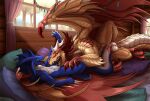 2026 anthro anthro_on_feral aquatic aquatic_dragon arcturus_(tempothearcanine) athletic bestiality black_penis black_tongue blue_body blue_frill blue_skin bodily_fluids brown_claws brown_horn cabin chin_spikes claws curtains curtains_open detailed_background digital_drawing_(artwork) digital_media_(artwork) digitigrade dorsal_frill dragon duo european_mythology facial_spikes feral firondraak frill_(anatomy) genital_fluids genitals green_eyes growingdragon head_crest head_frill hi_res horn horn_spikes inside laying_on_another laying_on_wing leaking_precum lying lying_on_pillow male male/male mythological_creature mythological_scalie mythology nairim on_back open_mouth orange_body orange_eyes orange_penis orange_scales penis penis_in_tail_mouth pillow plant precum precum_on_tongue raised_leg rollwulf saliva saliva_string scales scalie shaded signature simple_shading slit_licking slit_play spikes spikes_(anatomy) spread_legs spread_wings spreading tail tail_mouth tail_mouth_penetration tongue tongue_in_slit tongue_insertion tongue_out tree unusual_anatomy unusual_tail wall_(structure) western_dragon white_claws white_frill white_underside window window_curtains wing_claws winged_dragon wingless_dragon wings wood wood_wall