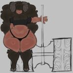1:1 2026 2_horns anthro biped black_clothing black_crop_top black_shirt black_thong black_topwear black_underwear bovid brown_body brown_fur brown_hair caprine clothed clothed_anthro clothed_male clothing covered_eyes crop_top digital_drawing_(artwork) digital_media_(artwork) femboy front_view fur glistening_thighs goat grey_background hair hair_over_eyes hi_res hooves horn huge_hips humanoid_hands male male_anthro mammal moosehanmaku navel obscured_eyes shirt simple_background slightly_chubby slightly_chubby_anthro slightly_chubby_male solo thick_thighs thong topwear underwear unguligrade wide_hipped_male wide_hips