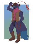 2026 absurd_res anthro ariin belt boots canid canine canis clothed clothing collar cowboy cowboy_boots cowboy_hat digital_media_(artwork) footwear front_view fur grin hat headgear headwear hi_res kenaz_(runicrunez) lasso looking_at_viewer male mammal multicolored_body multicolored_fur open_clothing open_topwear open_vest pantsless pink_body pink_fur purple_body purple_fur raised_arm red_collar shoes skimpy smile smirk solo standing tail topwear two_tone_body two_tone_fur underwear vest wolf yellow_eyes