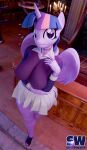 3d_(artwork) absurd_res anthro artist_logo blender_(artwork) blender_cycles_(artwork) bottomwear breasts clothing curvy_figure digital_media_(artwork) equid equine female footwear friendship_is_magic hair hasbro hi_res high_heels horn jewelry logo looking_at_viewer mammal multicolored_hair my_little_pony mythological_creature mythological_equine mythology necklace purple_body purple_eyes shoes skirt smile smiling_at_viewer snippwapp solo solo_focus standing twilight_sparkle_(mlp) winged_unicorn wings