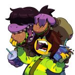 1:1 alpha_channel anthro beverage brown_hair burger container cup deltarune discount-supervillain disposable_cup female food hair human kris_dreemurr lizard male mammal open_mouth reptile scalie sharp_teeth soda susie_(deltarune) teeth tongue undertale_(series)