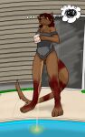 anthro aquatic bodily_fluids bottomless canid canine canis casual_urination cindy_(crashflash) clothed clothing container crashflash cup female female_anthro female_peeing fish genital_fluids genitals hi_res hybrid mammal peeing peeing_into_water shark shirt shirt_only solo swimming_pool tail thought_bubble topwear topwear_only urine urine_stream vulva water watersports wolf