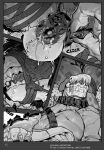 2024 absurd_res anthro balls bangs_over_eyes bdsm black_and_white bodily_fluids bondage bone bound brick_(nsfuwu4) cage chastity_cage chastity_device close-up clothing collar comic cum drooling duo fangs fur gag genital_fluids genitals hair hair_over_eyes hi_res hyena key leaking_cum legs_tied male male/male mammal markings monochrome monster multiple_scenes nsfuwu4 overalls rope saliva scar sharp_teeth signature skull skull_head spots spotted_body spotted_fur suspenders teeth throwing_object tied_mouth tossing