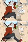 alternative_fashion anthro bodily_fluids canid canine canis car comic domestic_dog duo emo english_text genital_fluids grey_body hair hi_res male mammal omorashi onomatopoeia peeing rashbreloom red_hair silas_(rashbreloom) sound_effects text urine vehicle watersports wetting wetting_bottomwear wetting_clothing