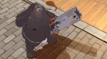 16:9 3d_(artwork) 4_toes 4k absurd_res anthro barefoot bear ben_bigger blender_(artwork) cel_shading clothing digital_media_(artwork) feet hi_res male mammal mihoyo nipples shaded simple_background sleeping solo sound_effects thong toes underwear vowelless vowelless_sound_effect weapon widescreen zenless_zone_zero zimakum zzz