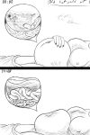 2:3 anthro belly big_belly big_breasts breasts comic digested digestion digestion_sequence duo female female_pred gore graphic_digestion guts hi_res insides internal monochrome niki_the_vixen nipple_outline nipples organs sleeping vore