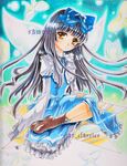  at_classics black_hair bow brown_eyes bug butterfly dress fairy frilled_dress frills hair_bow insect long_hair marker_(medium) sample smile solo star star_sapphire touhou traditional_media wings 