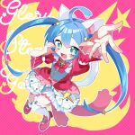  +_+ 1girl absurdres animal_ears aqua_nails aqua_trim back_ribbon blue_eyes blue_gem blue_hair bow bowtie buttons capelet cat_ears cat_girl cat_tail commentary_request double-parted_bangs dress fang fangs fingernails full_body gem hair_between_eyes hair_ornament hatsune_miku high_heels highres juliet_sleeves jumping kusunokimizuha layered_dress light_blush long_hair long_sleeves looking_at_viewer nail_polish official_art open_mouth pink_dress pink_gem pink_trim project_sekai puffy_sleeves purple_gem purple_trim red_bow red_bowtie red_gem red_ribbon red_shoes ribbon shoes solo star_(symbol) star_hair_ornament tail teeth thighhighs very_long_hair vocaloid white_capelet white_dress white_thighhighs wonderlands_x_showtime_miku yellow_gem zettai_ryouiki 