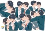  2boys after_kiss black_hair blazer blush commentary_request dated french_kiss jacket kiss male_focus medaka_yuichi muchuu_sa_kimi_ni multiple_boys nikaidou_akira no_eyewear pairing_name saliva saliva_trail school_uniform short_hair simple_background translation_request white_background yaoi yuyu_(yuyudesu0806) 