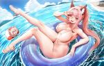 2026 absurd_res animal_humanoid beach big_breasts bikini bow_bikini breasts canid canid_humanoid canine canine_humanoid clothing collarbone doyoon0777 duo eyebrows eyelashes feet female footwear gesture glistening glistening_body glistening_breasts glistening_skin glistening_thighs hair hand_gesture hi_res high_heeled_sandals high_heels humanoid inflatable inner_ear_fluff inner_tube mammal mammal_humanoid markings micro_bikini mole_(marking) mole_on_breast one_eye_closed one_leg_up open_mouth open_smile pink_hair ponytail raised_leg red_eyes sandals shoes smile swimwear thigh_gap tuft two-piece_swimsuit v_sign white_bikini white_clothing white_swimwear wink