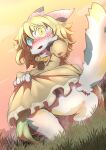 absurd_res accident anthro anus blonde_hair blush bodily_fluids butt caught_in_the_act clothed clothing desperation digital_media_(artwork) embarrassed felid feline female fur genital_fluids genitals hair heterochromia hi_res looking_at_another looking_at_viewer mammal mttbsmn multicolored_body multicolored_fur open_mouth partially_clothed peeing rittine_(mttbsmn) solo underwear underwear_down urine urine_on_ground urine_stream vulva watersports