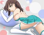  ass backless_outfit bad_id bad_pixiv_id bare_back boots breasts brown_hair kyouno_madoka large_breasts legs long_legs looking_back lying marugoshi_teppei on_stomach open_mouth panties rinne_no_lagrange sideboob skirt solo thigh_boots thighhighs thighs underwear white_legwear white_panties 