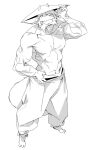 2026 2_horns 3_toes absurd_res anthro arm_at_side arm_scar arms_bent asian_conical_hat beard biceps biped bottomwear chest_scar claws clothed clothed_anthro clothed_male clothing collarbone digital_media_(artwork) dragon ears_down eyebrows facial_hair feet finger_claws fingers full-length_portrait greyscale hair hand_on_hat hand_on_headwear hat head_horn headgear headwear hi_res high-angle_view horn horn_through_headwear long_hair male male_anthro meckmeck00124 monochrome mouth_closed muscular muscular_anthro muscular_male mythological_creature mythological_scalie mythology navel open_hands oversized_bottomwear oversized_clothing oversized_pants pants pivoted_ears portrait scalie scar scars_all_over shaded sharp_horn sideburns simple_background skin_fang snout solo spiked_tail spikes spikes_(anatomy) standing straight_legs tail thick_eyebrows toe_claws toes topless topless_anthro topless_male tucked_arm white_background