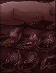 belly bodily_fluids canid canine clothed clothing comic digestion digestion_noises duo feral fur gore graphic_digestion hi_res human internal lemondeer male male/male mammal mordecai_(lemondeer) noah_(downthehatch) oral_vore organs size_difference soft_vore stomach stomach_acid text vore