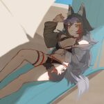  1girl absurdres animal_ear_fluff animal_ears bikini black_bikini black_hair black_jacket breasts closed_mouth commentary_request hair_between_eyes hair_ornament highres hololive jacket looking_at_viewer medium_breasts nichi714 ookami_mio red_hair smile solo swimsuit tail wolf_ears wolf_girl wolf_tail yellow_eyes 