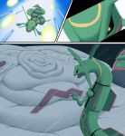 2025 absurd_res belly big_belly comic duo feral fur generation_3_pokemon gigantamax_pokemon green_body hi_res huge_belly hyper hyper_belly legendary_pokemon morbidly_obese nintendo obese overweight pokemon pokemon_(species) rayquaza shweetmagnet white_body white_fur yellow_eyes zangoose