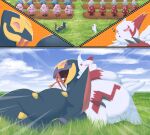 2024 anthro blue_sky comic duo feral fur generation_3_pokemon grass hi_res nintendo outside overweight overweight_anthro plant pokemon pokemon_(species) seviper shweetmagnet sky tree white_body white_fur zangoose