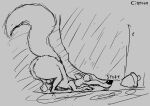 acorn all_fours balls big_butt blue_sky_studios butt cintoon feral fluffy fluffy_tail food fruit genitals ice_age_(series) line_art male mammal monochrome nut_(fruit) penis plant rodent saber-toothed_squirrel scrat_(ice_age) sniffing solo tail