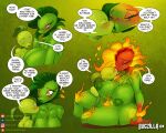 2026 big_breasts blush blush_lines bodily_fluids breasts bugzilla collarbone dialogue drooling duo electronic_arts elemental_creature english_text eyes_closed female fire fire_peashooter_(pvz) flaming_hair flora_fauna freckled_breasts freckled_face freckled_shoulders freckles gold_eyeshadow green_background green_body humanoid kissing leaf leaf_arms leaf_hair male male/female multiple_scenes nude peablaze_(leafpaw) peashooter_(pvz) plant plant_hair plants_vs._zombies popcap_games pseudo_hair saliva simple_background size_difference smaller_male speech_bubble sweat sweatdrop text thick_thighs url voluptuous_female watermark
