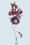  absurdres animal_ear_fluff animal_ears bell black_hair black_shirt black_skirt commentary_request full_body highres hololive ookami_mio red_hair shirt skirt tachi-e tail thighhighs ushio_(user_ndwp8857) white_background white_thighhighs wolf_ears wolf_girl wolf_tail 