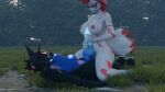 absurd_res anthro big_breasts big_butt big_penis blackaml3d breasts butt canid canine canis duo epic_games female forest fortnite fox genitals glowing glowing_genitalia glowing_penis grass gynomorph gynomorph/female handjob hi_res intersex intersex/female kimiko_five-tails looking_at_another mammal nude nude_anthro nude_female pack_leader_highwire penile penis plant sex tail thick_thighs tree wolf