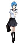  1girl ban_(bango) black_eyes black_sailor_collar black_skirt blue_hair commentary full_body hair_ornament hairclip highres original pleated_skirt sailor_collar school_uniform serafuku shirt short_hair skirt untranslatable_commentary white_shirt 