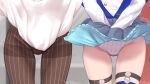  2girls blue_sky blue_thighhighs brown_pantyhose clothes_lift commentary_request commission dress highres lize_helesta lize_helesta_(1st_costume) long_sleeves lower_body multiple_girls nijisanji panties panties_visible_through_clothes pantyhose pantyshot pink_panties pixiv_commission polka_dot polka_dot_panties skirt skirt_lift skirt_tug sky striped_clothes striped_panties striped_pantyhose suzuhara_lulu suzuhara_lulu_(1st_costume) thigh_focus thigh_strap thighhighs thighs torimaru underwear v_arms vertical-striped_clothes vertical-striped_panties vertical-striped_pantyhose virtual_youtuber white_dress white_panties white_skirt wind wind_lift 